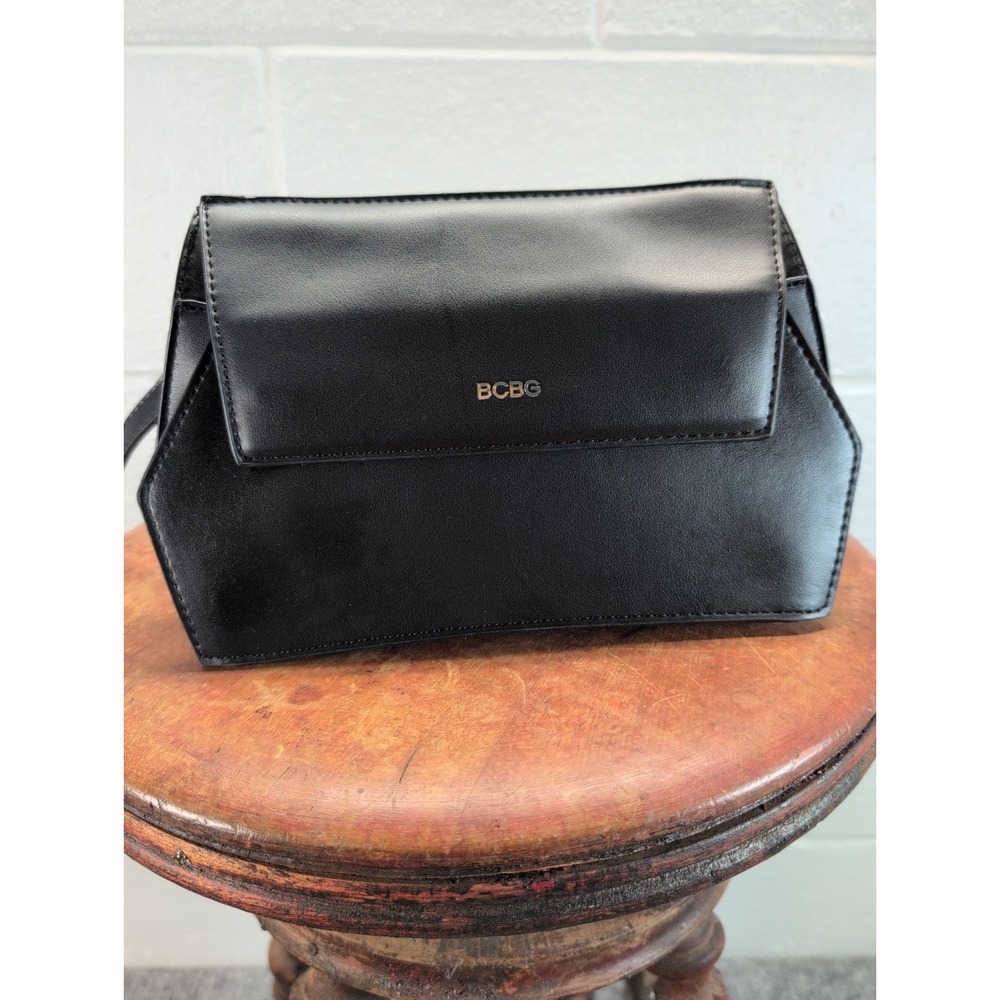 BCBG Flap Crossbody Bag Geometric Black 10"